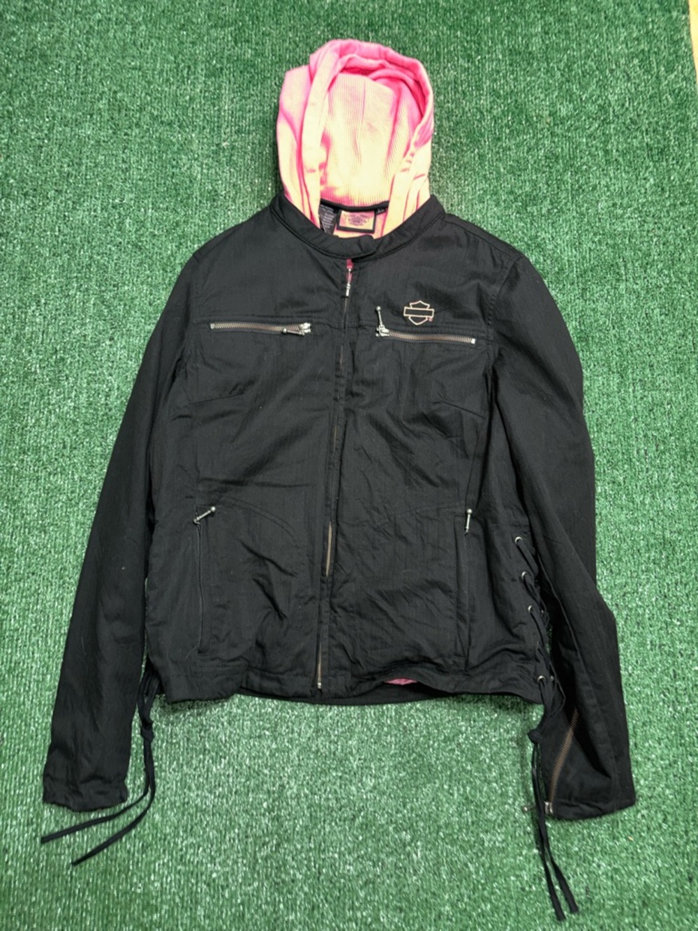 Harley Davidson Black Jacket with Pink Hooded Liner